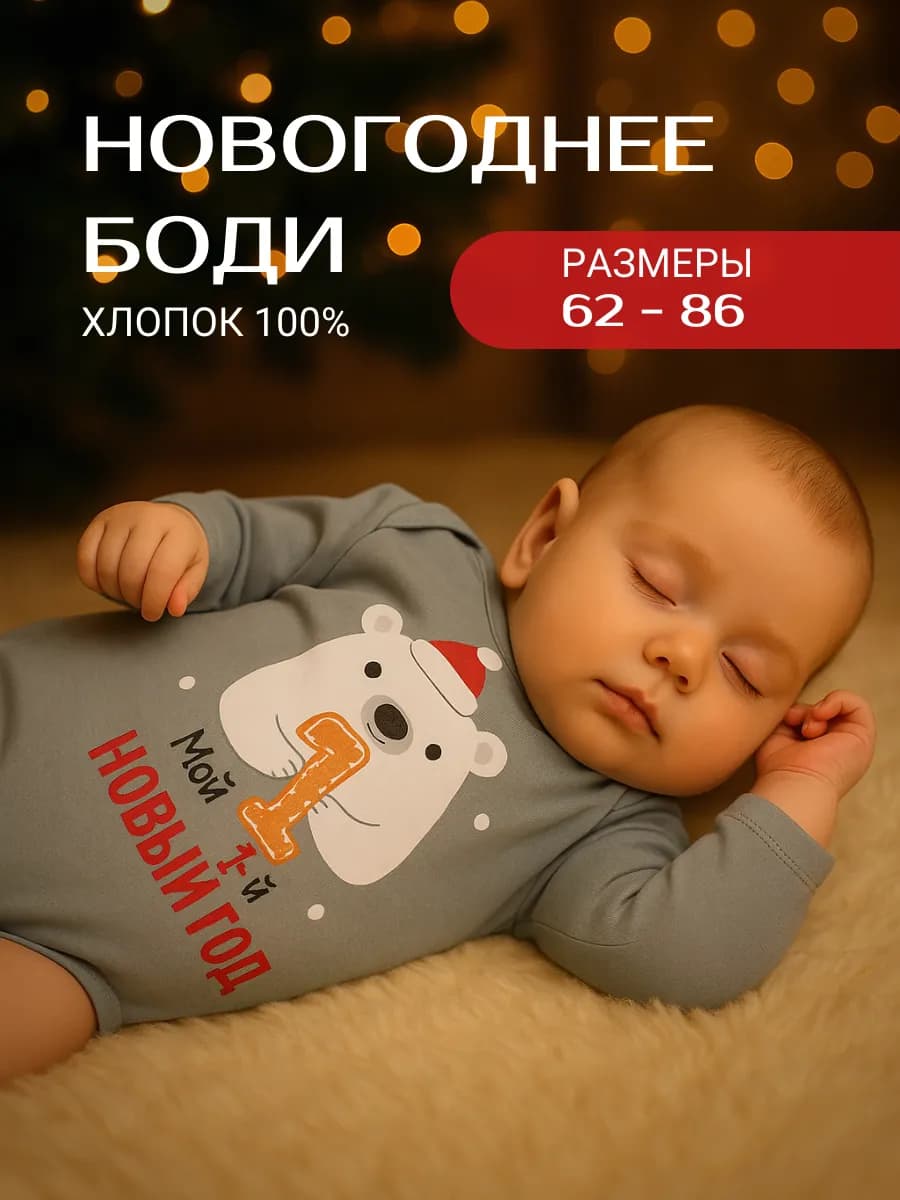 Новогоднее боди для новорождённых с длинным рукавом