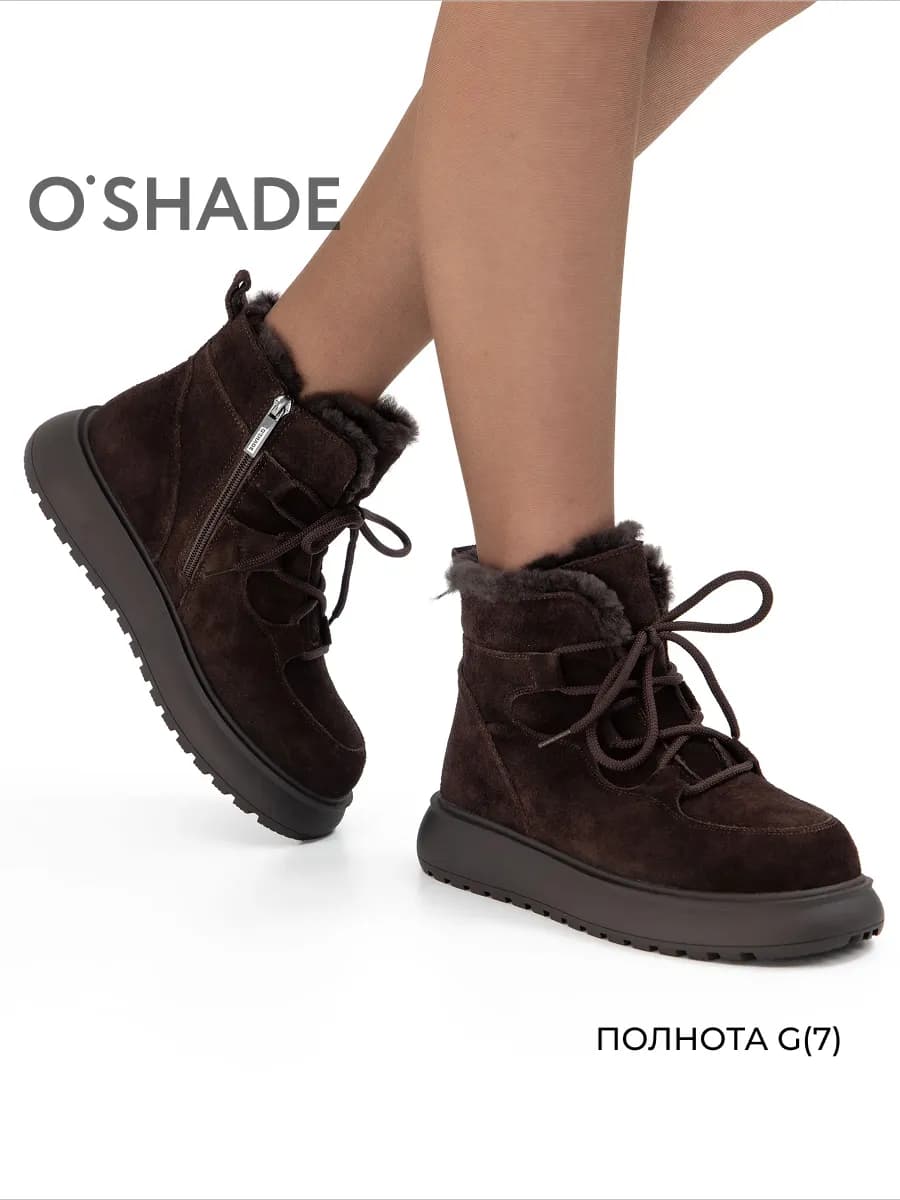 Меховые ботинки женские зимние коричневые