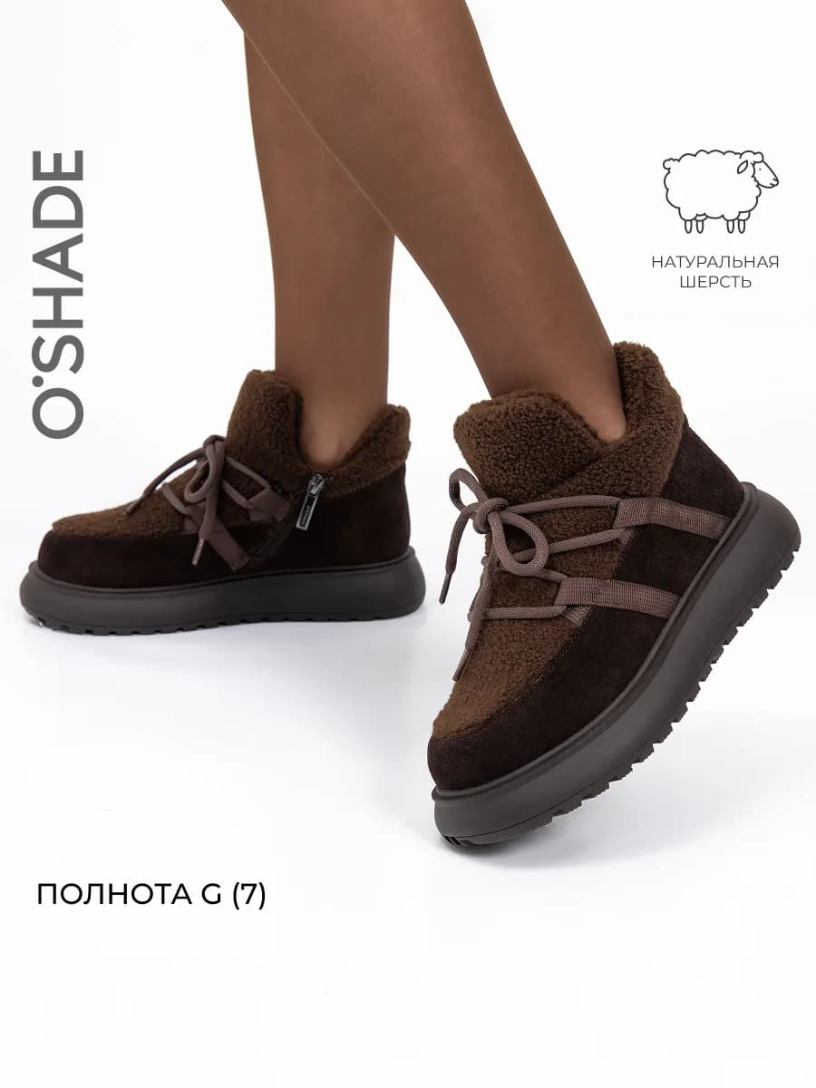 Меховые ботинки женские зимние коричневые