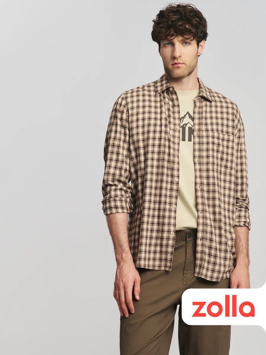 Мужская рубашка в клетку хлопок вискоза - фото 1