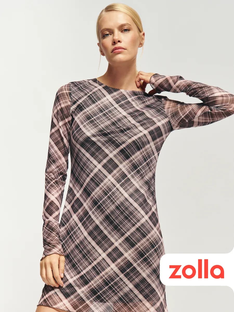 Женское платье мини из сетки в клетку - фото 1