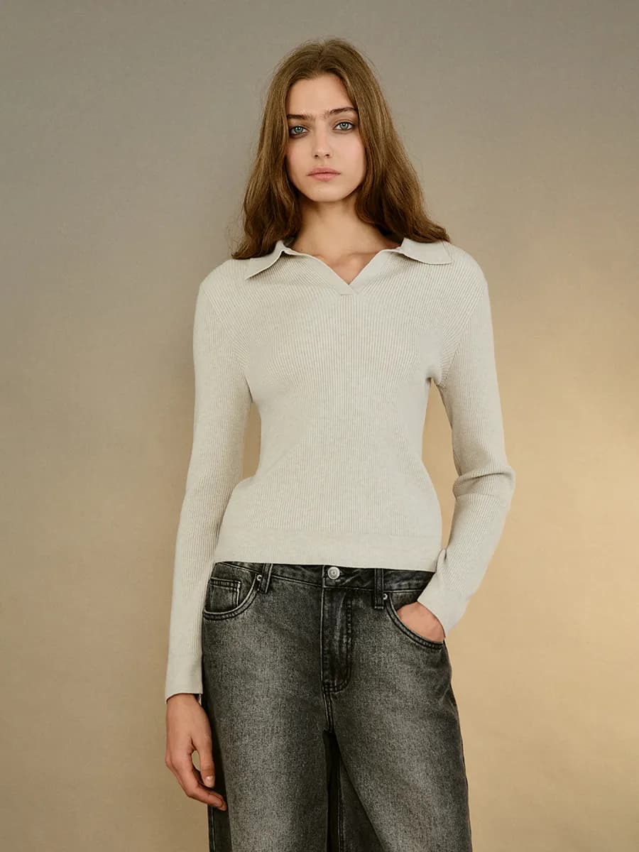 Джемпер вязаный с воротником-поло