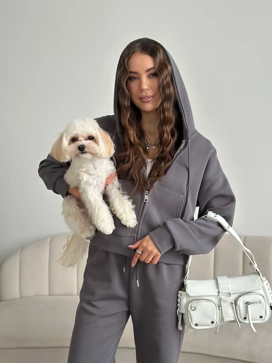 Спортивный костюм на молнии с капюшоном осенний без начеса