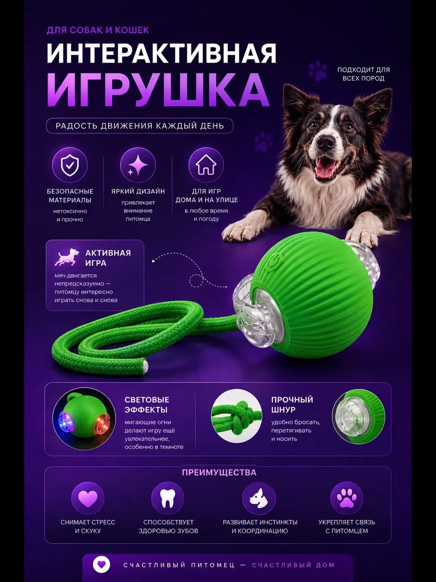 Интерактивная игрушка для кошек и собак " Умный мяч "