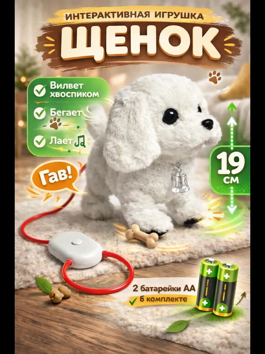 Интерактивная собачка на поводке для детей - фото 1