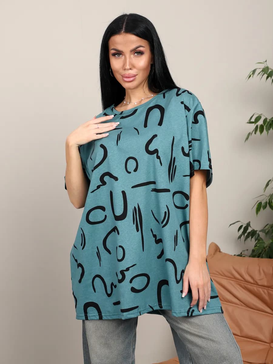 Футболка удлиненная оверсайз хлопок больших размеров - фото 1