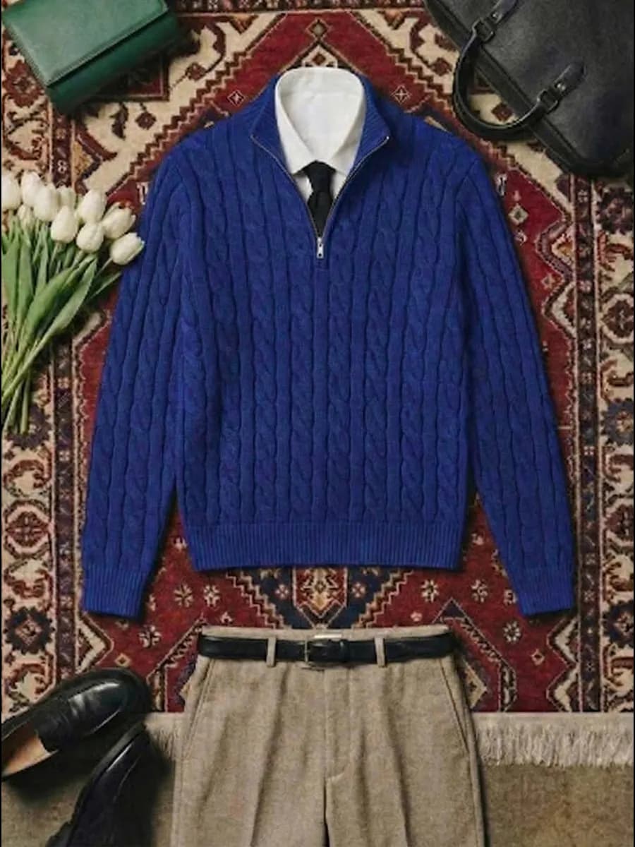 Свитер вязаный с горлом полузамок