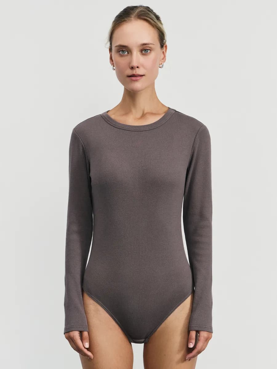 Блузка боди базовое повседневное в рубчик из хлопка