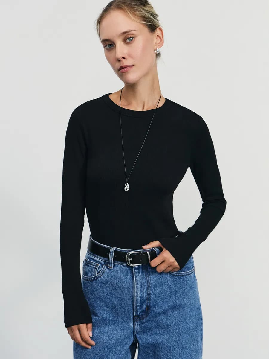 Блузка боди базовое повседневное в рубчик из хлопка