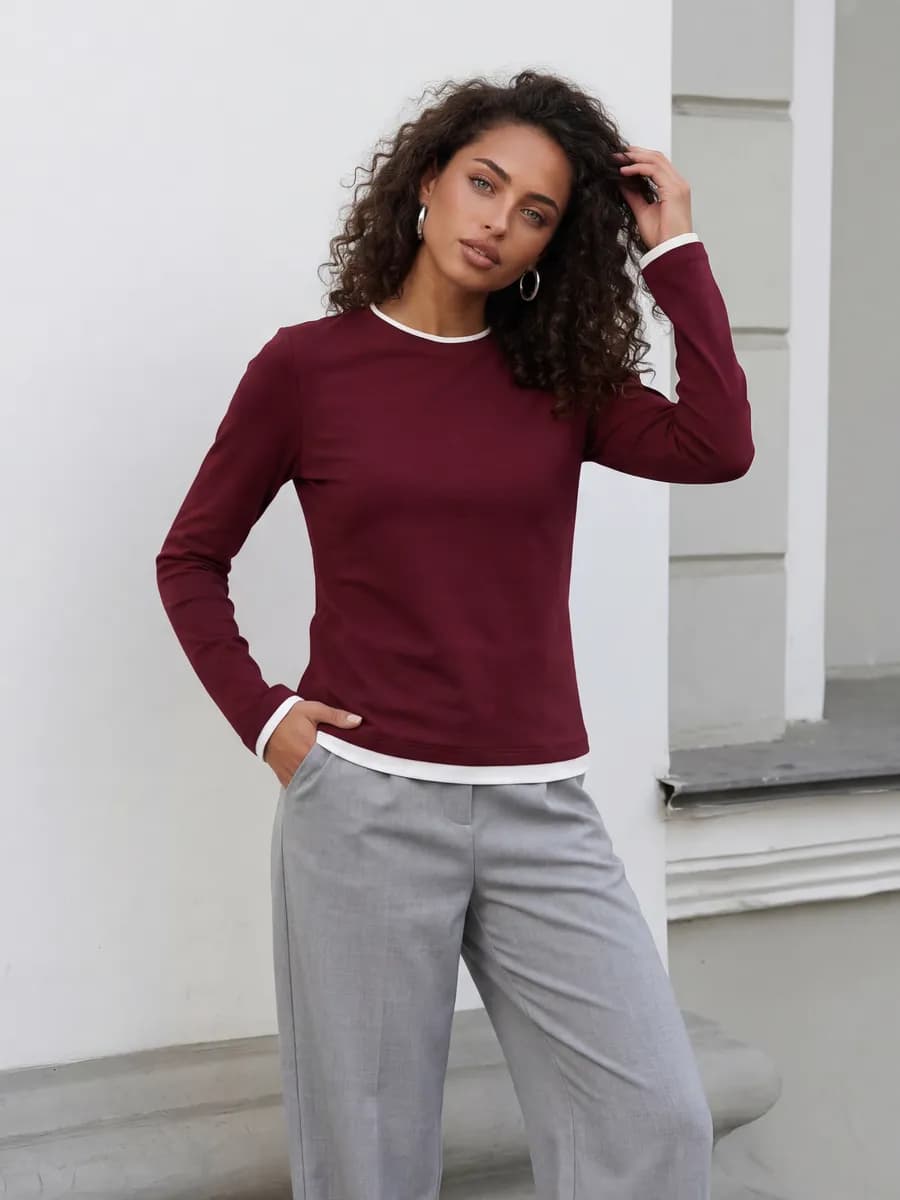 Лонгслив базовый облегающий двойной рукав