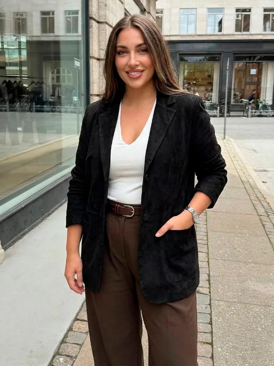 Пиджак оверсайз удлиненный замшевый