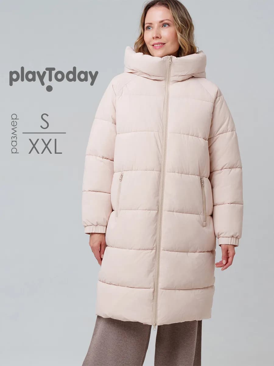 Пальто зимнее стеганое утепленное пуховик с капюшоном