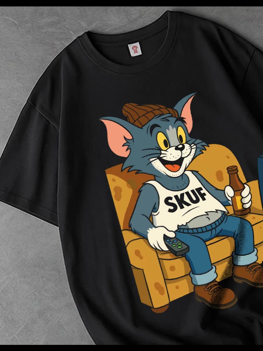 Прикольная футболка Скуф с принтом Том и Джерри