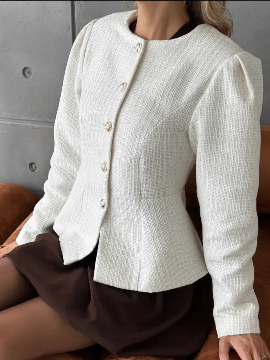 Пиджак жакет приталенный твидовый удлиненный с баской