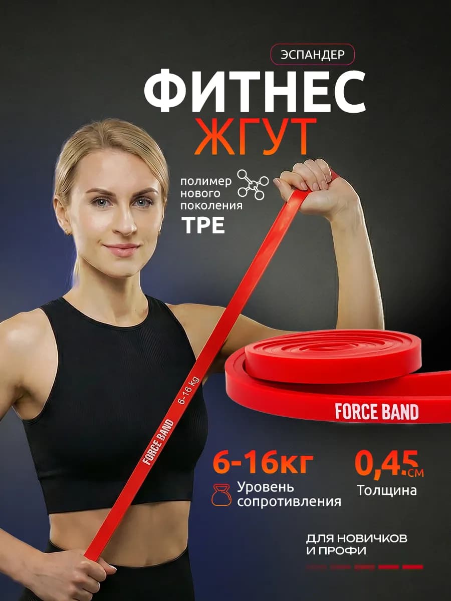 Резинка жгут для фитнеса и растяжки спортивные 6-16 кг