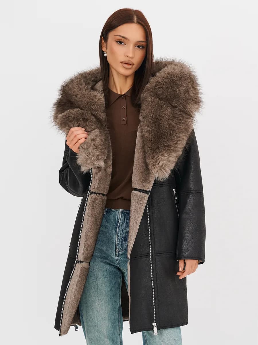 Дубленка зимняя с капюшоном большие размеры