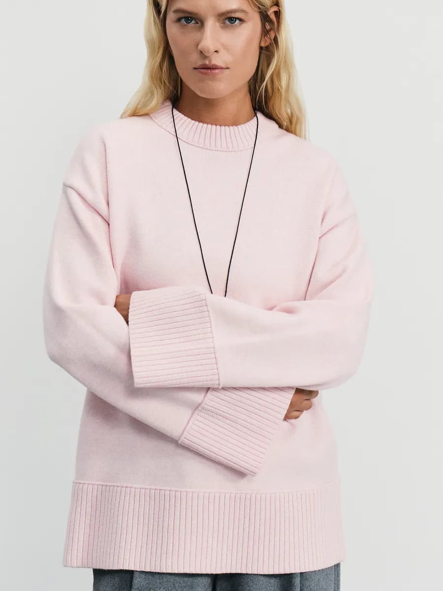 Джемпер оверсайз вязаный удлиненный в офис