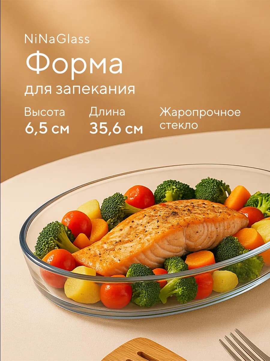 Блюдо стеклянное для запекания овальное - фото 1