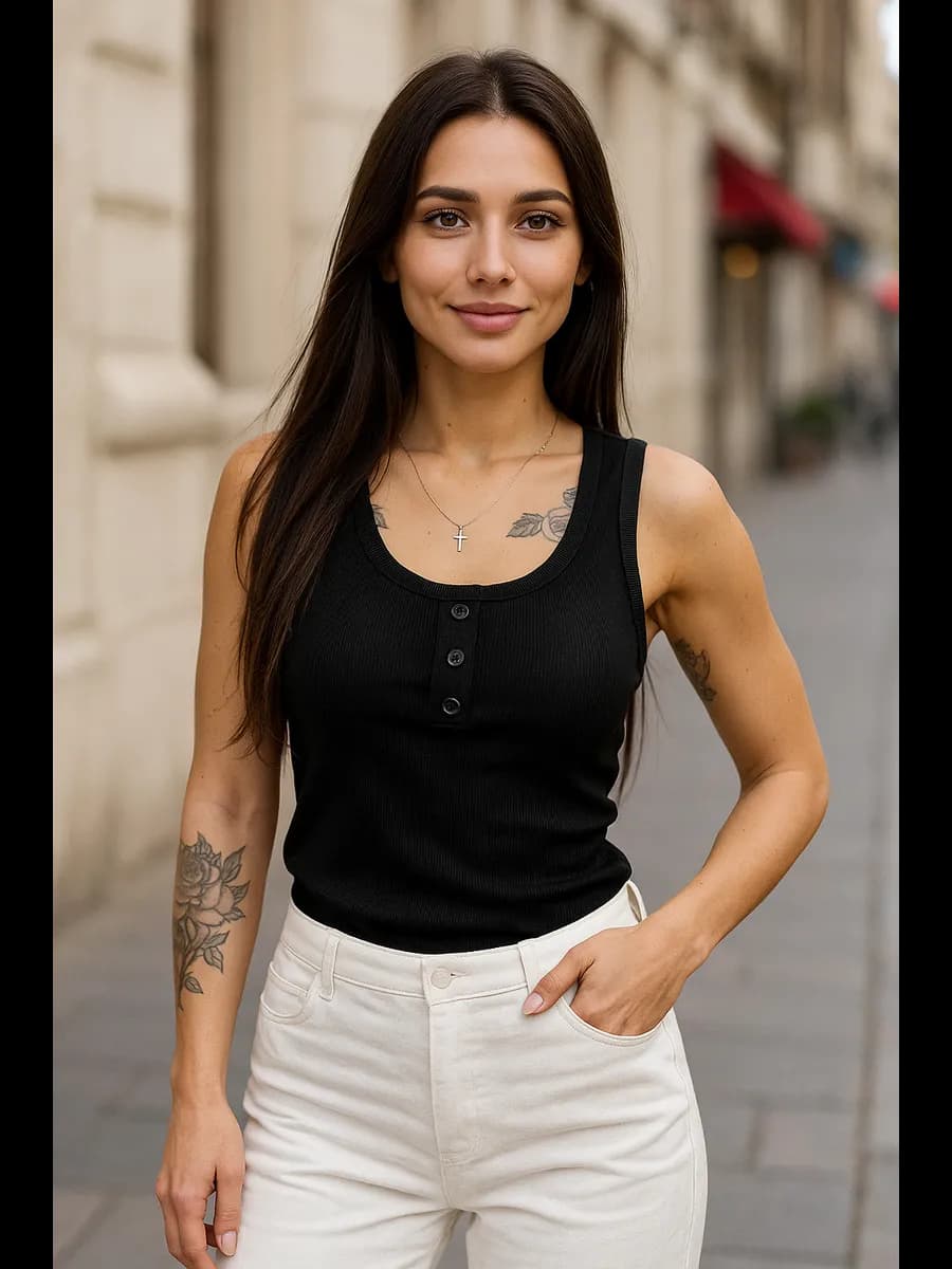 Майка базовая в рубчик с декоративными пуговицами