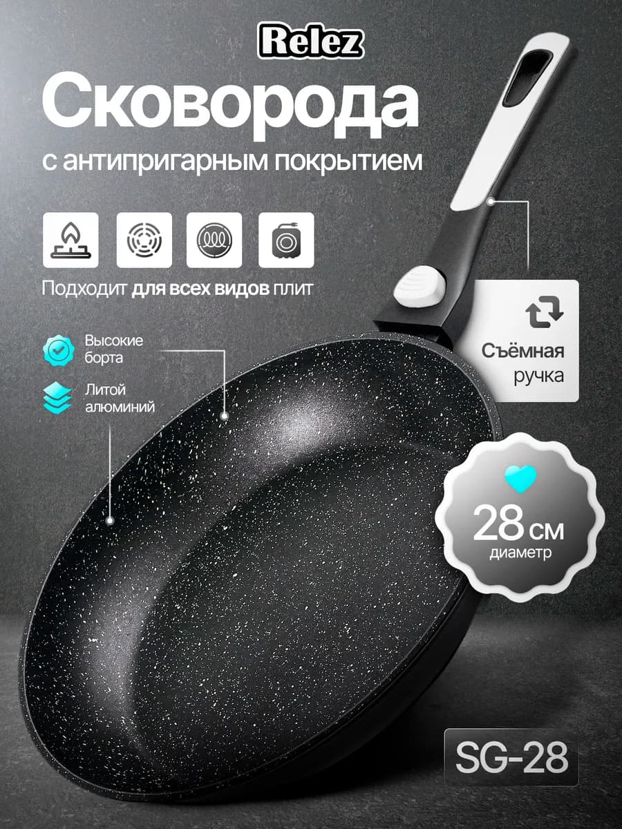 Сковорода со съемной ручкой 28 см антипригарная