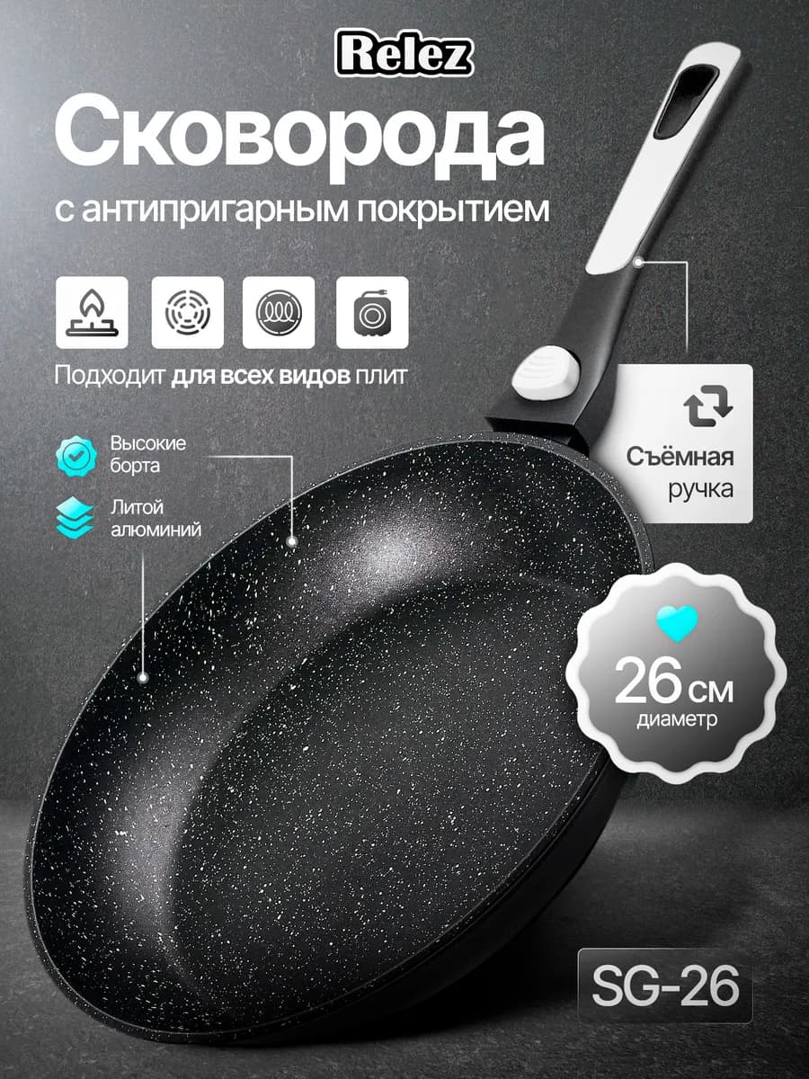 Сковорода со съемной ручкой 26 см антипригарная