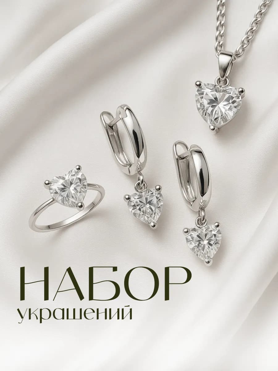 Набор бижутерии серьги кольцо цепочка и кулон с камнем