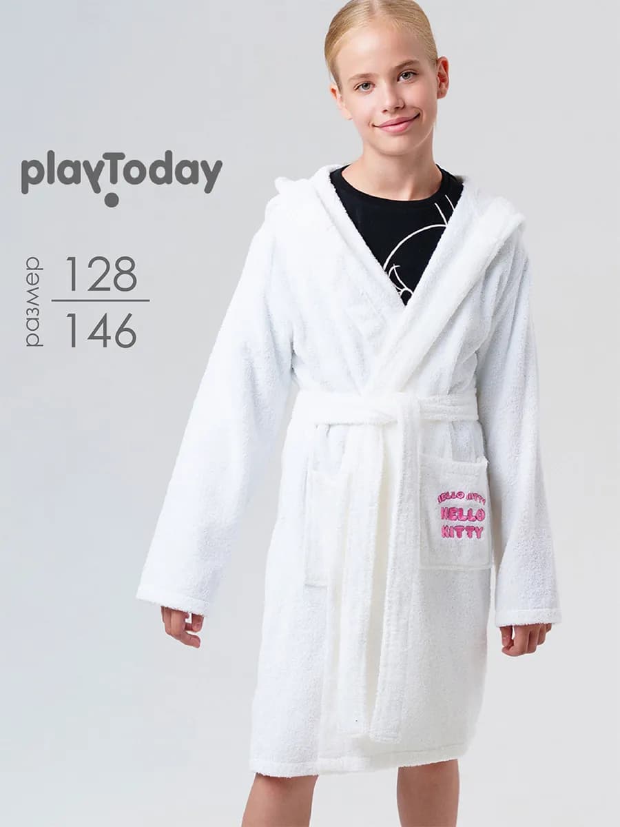 Халат махровый банный с капюшоном и поясом для подростка