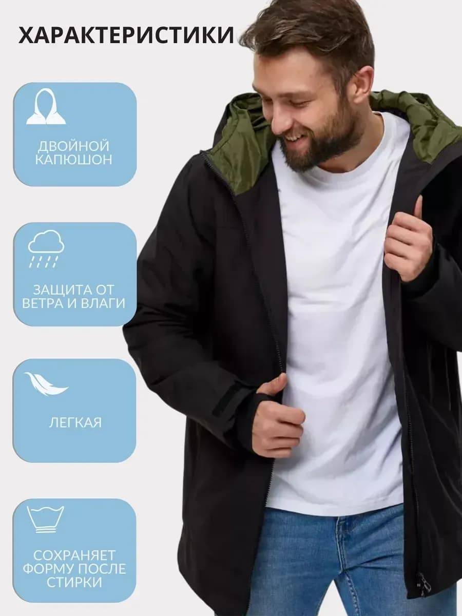 Куртка демисезонная удлиненная с капюшоном