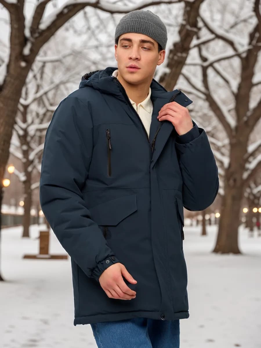Куртка парка зимняя с капюшоном удлиненная - фото 1