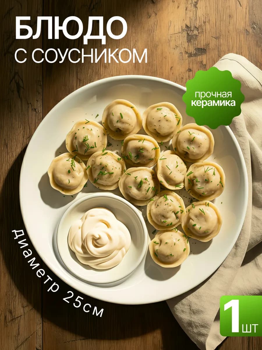 Сервировочное блюдо с соусником 25 см, керамическое 1шт