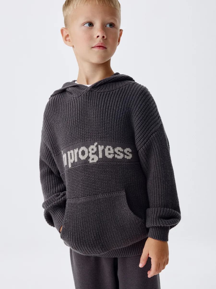 Толстовка худи вязаная с капюшоном