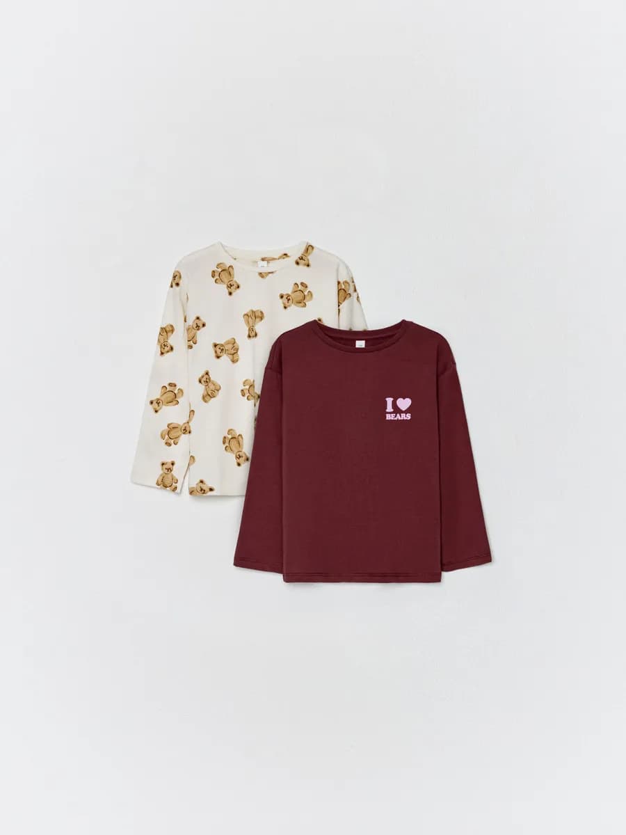 Лонгслив детский из хлопка с принтом в наборе из 2 шт