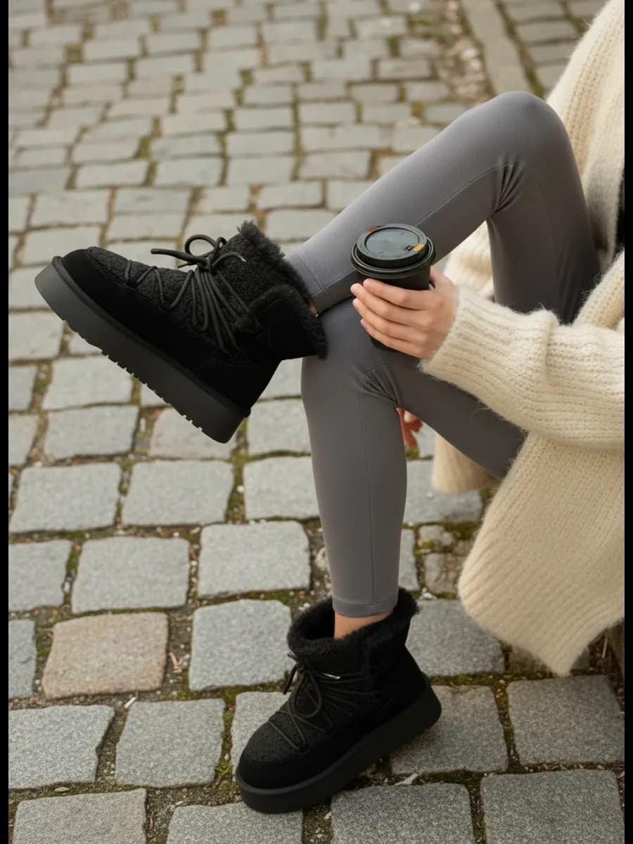 Дутики со шнурками замшевые зимние