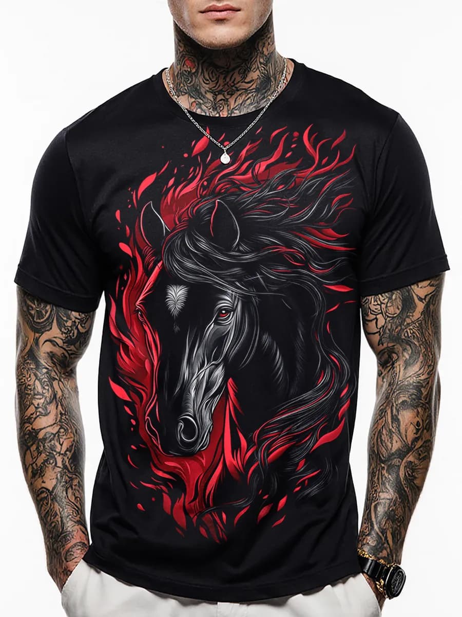 Новогодняя футболка 2026 со светящимся принтом Коня