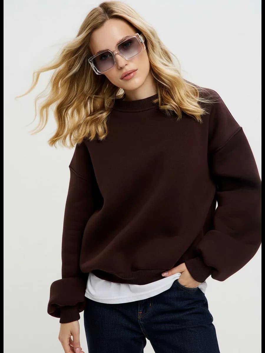 Свитшот оверсайз базовый однотонный теплый