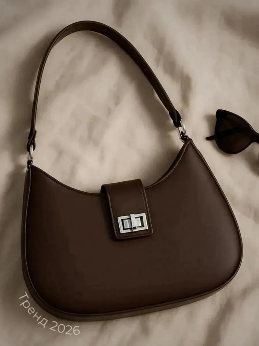 Сумка багет на плечо маленькая коричневая