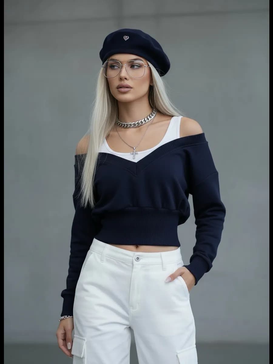 Свитшот укороченный толстовка с открытыми плечами без начеса - фото 1