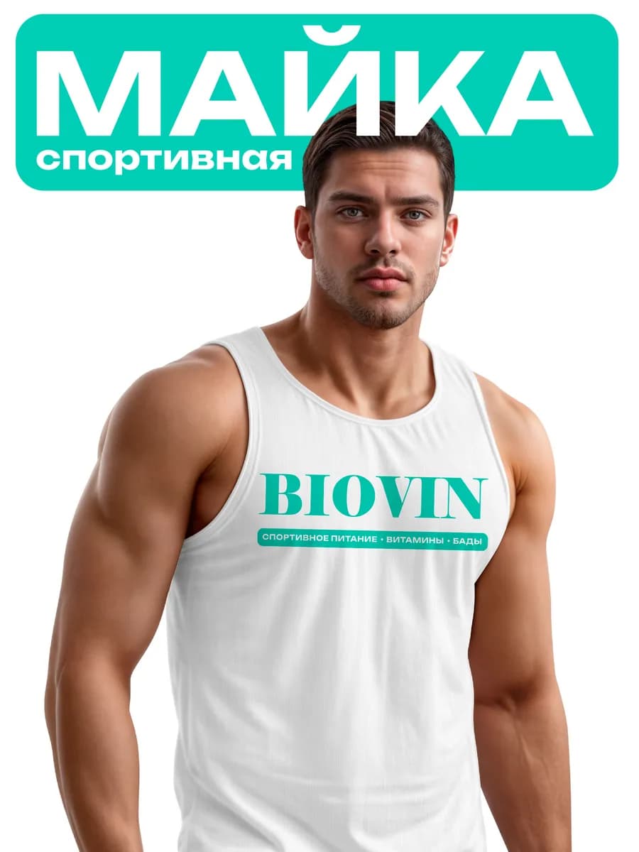 Майка мужская спортивная для фитнеса белая с принтом
