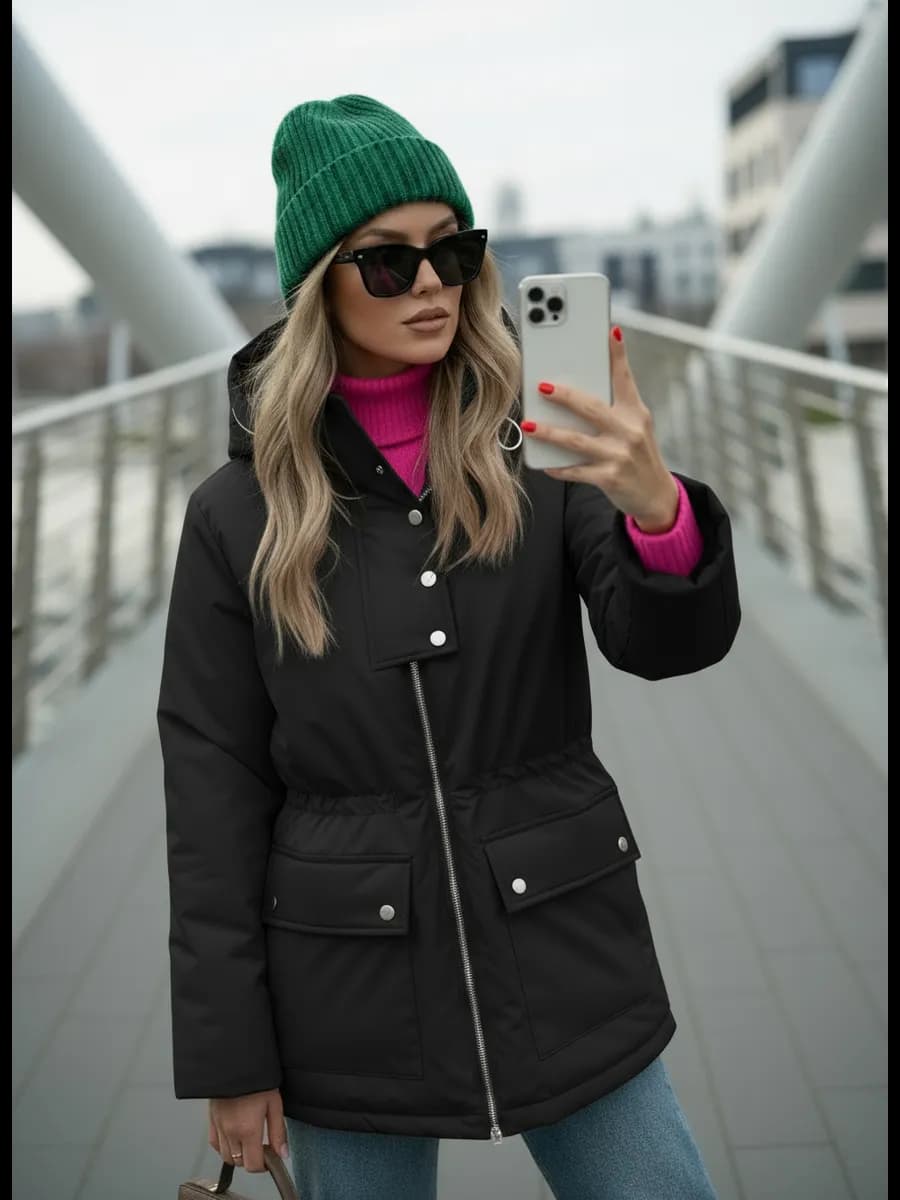 Куртка демисезонная парка с капюшоном удлиненная