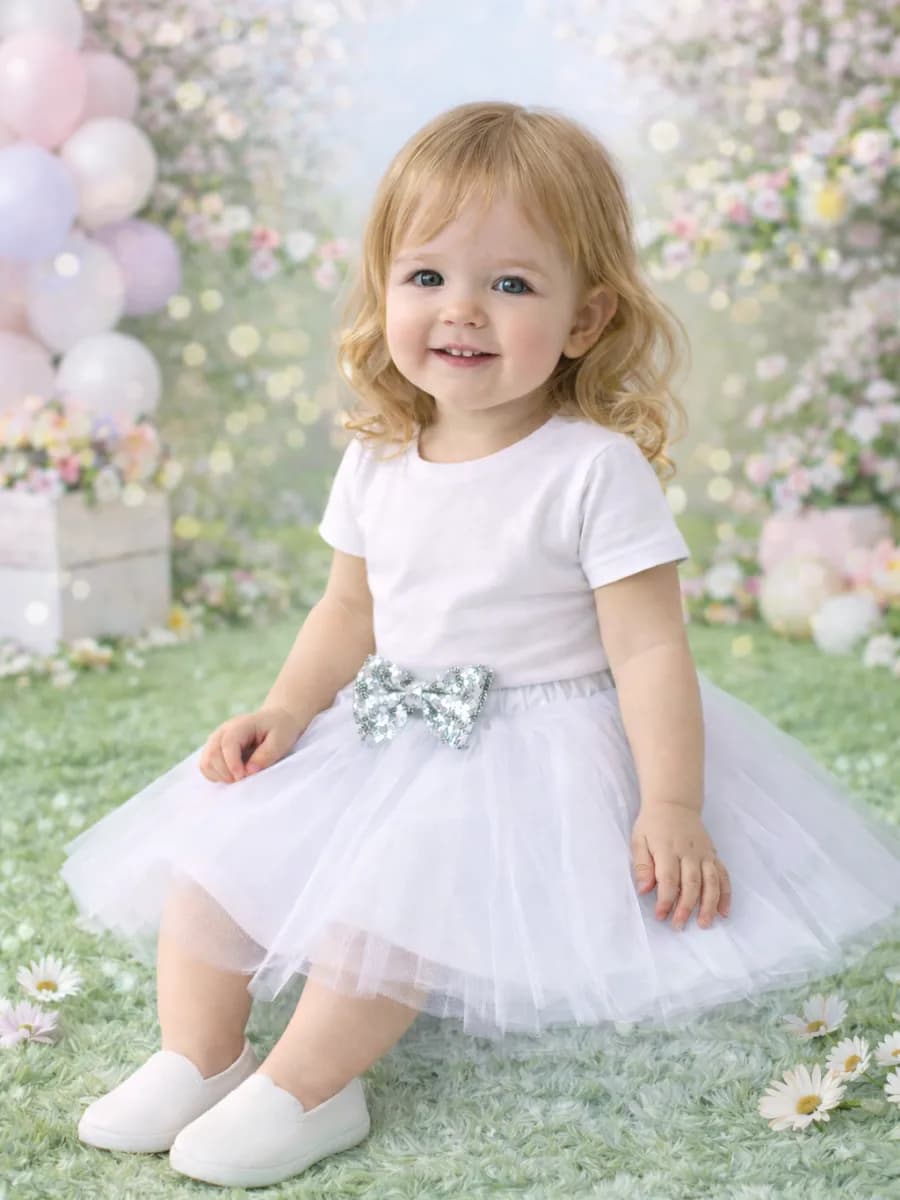 Юбка пачка фатиновая белая для новорожденных с бантом