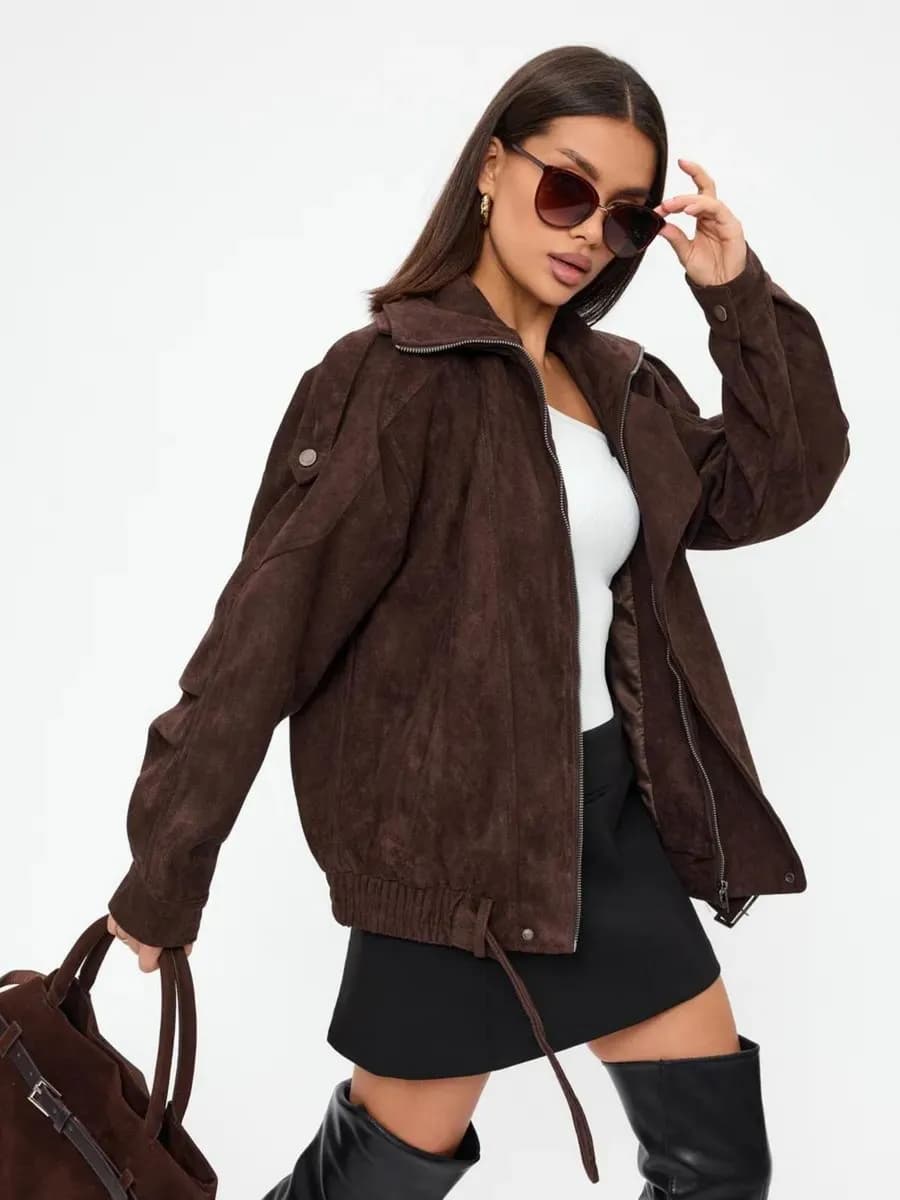 Замшевая куртка бомбер весна оверсайз