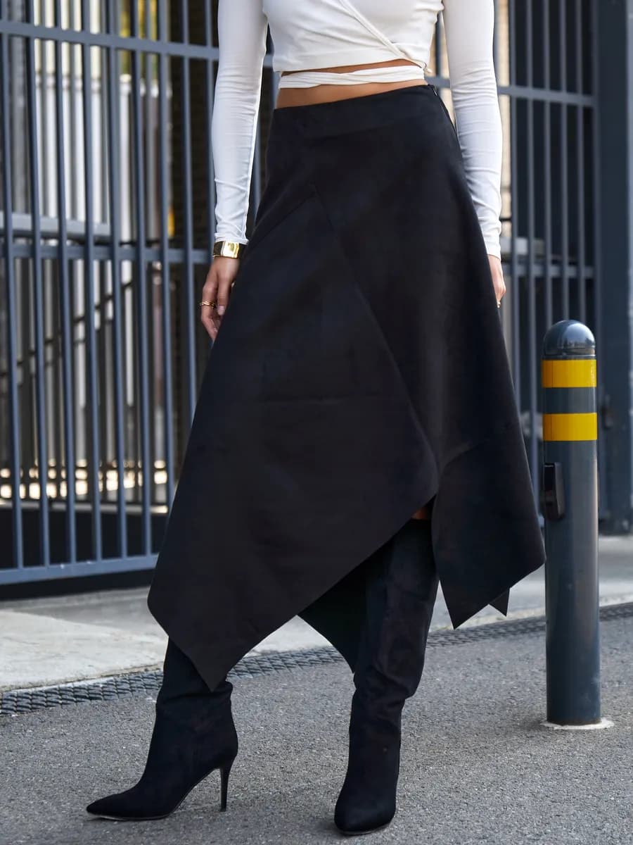 Юбка замшевая трапеция миди