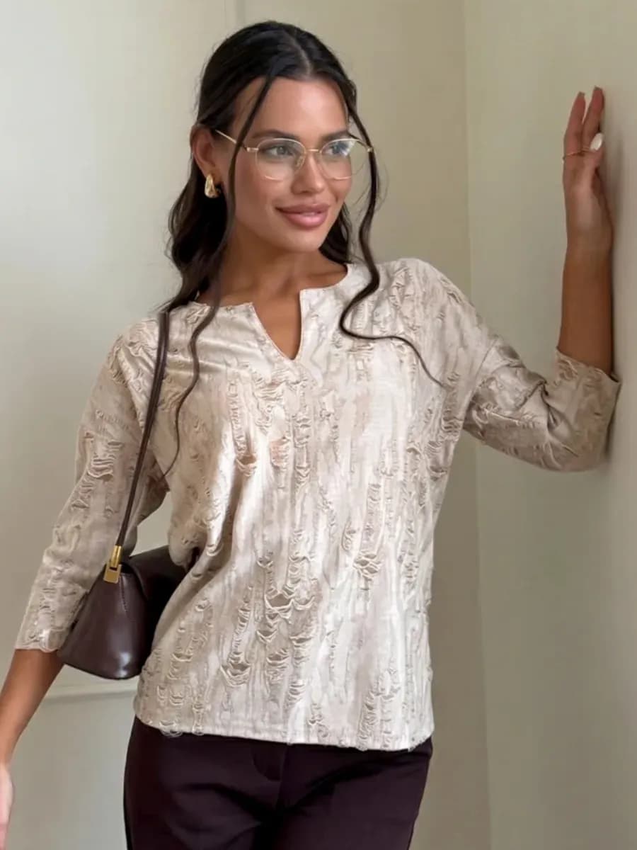 Блузка нарядная офисная трикотажная рукав 3 4