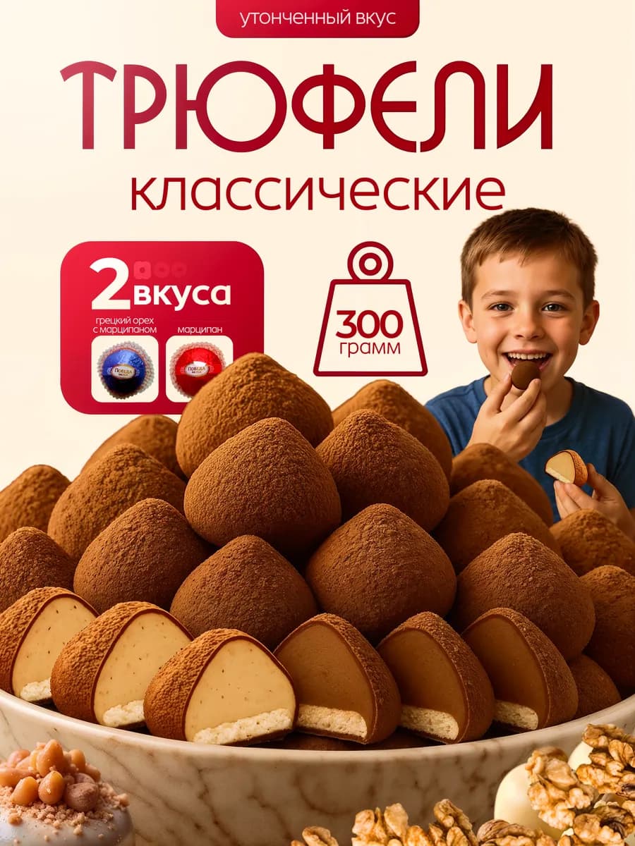 Трюфели с марципаном конфеты Победа 300гр