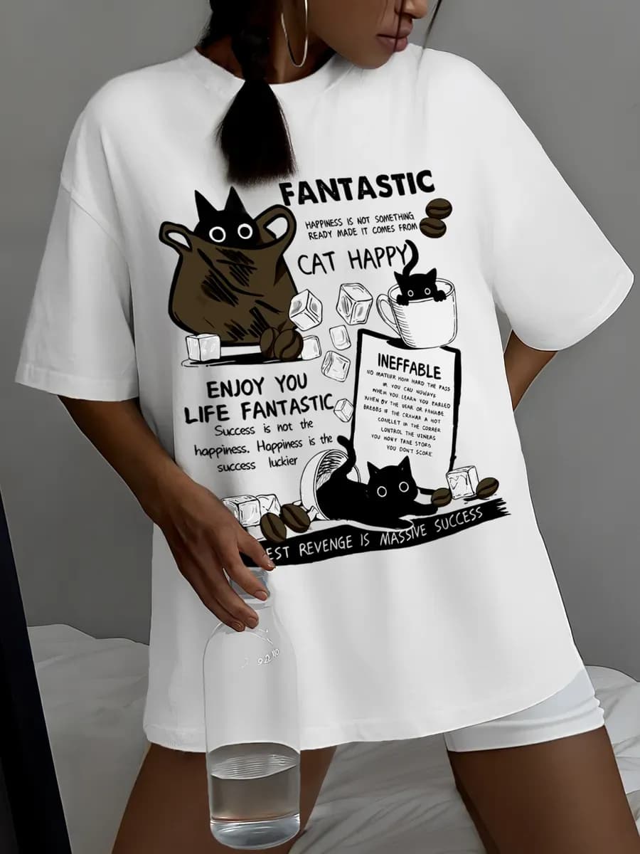 Футболка хлопок с принтом котики тренд 2026