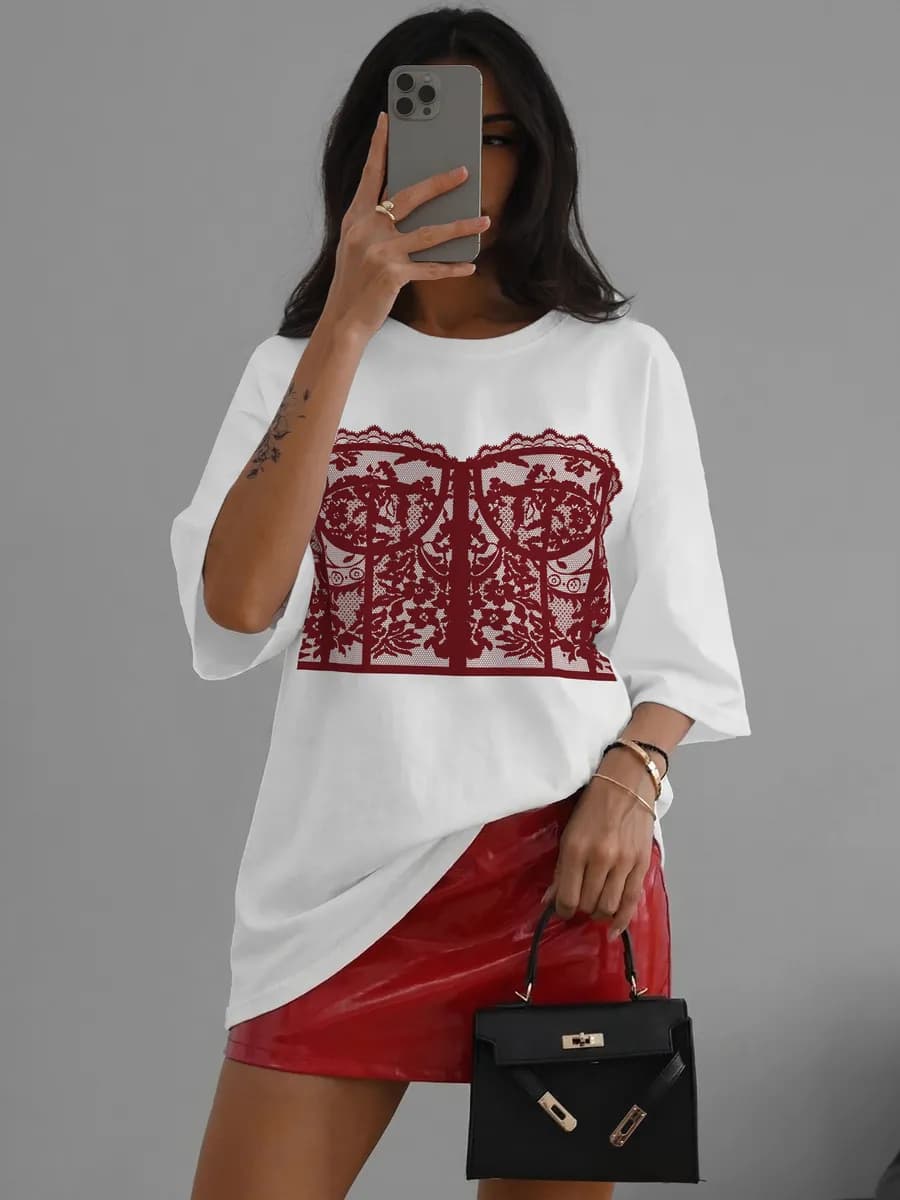 Футболка хлопок светящийся принт корсет повседневная