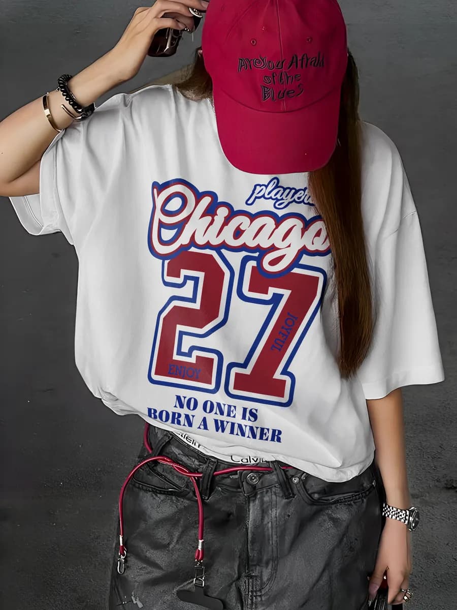 Футболка свободного кроя хлопок принт надпись Chicago - фото 1
