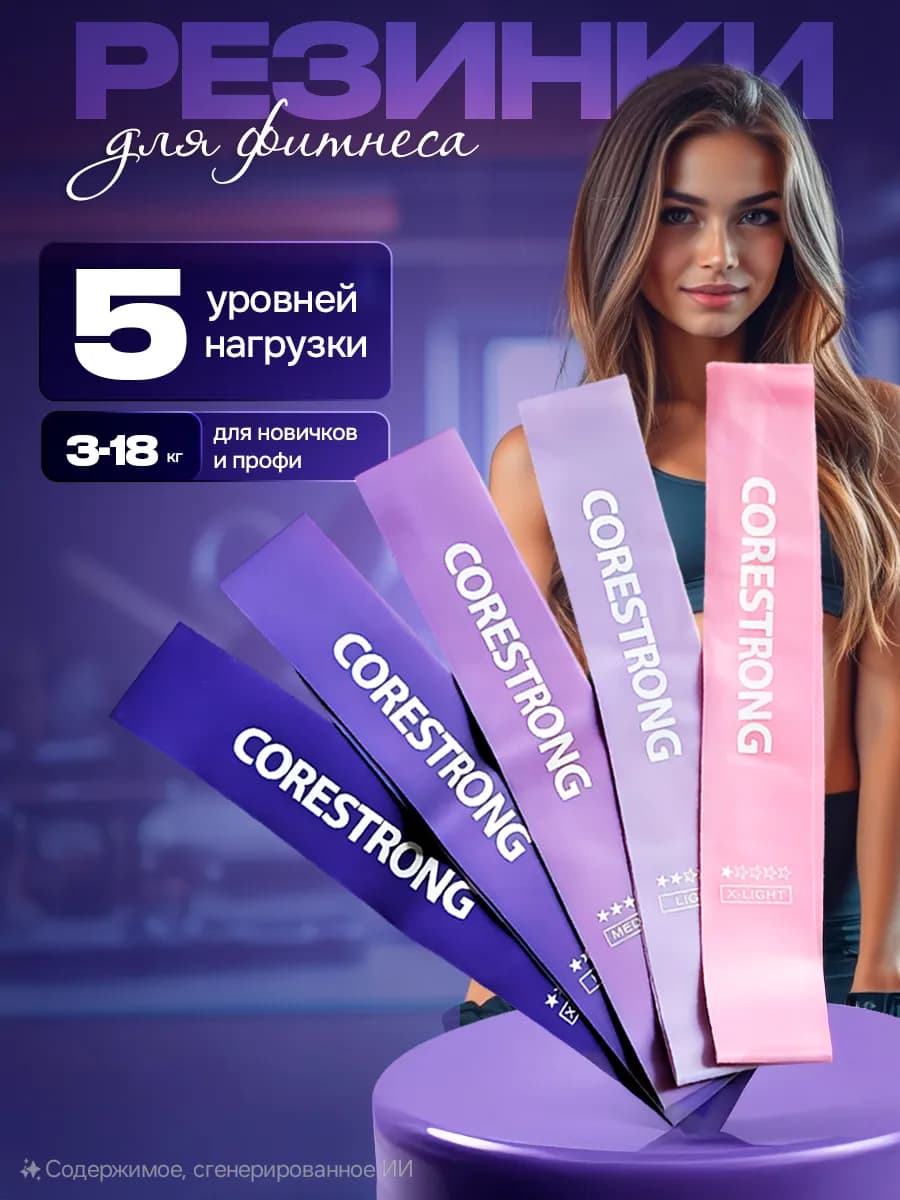 Фитнес резинки ленточный эспандер набор для спорта 5 шт