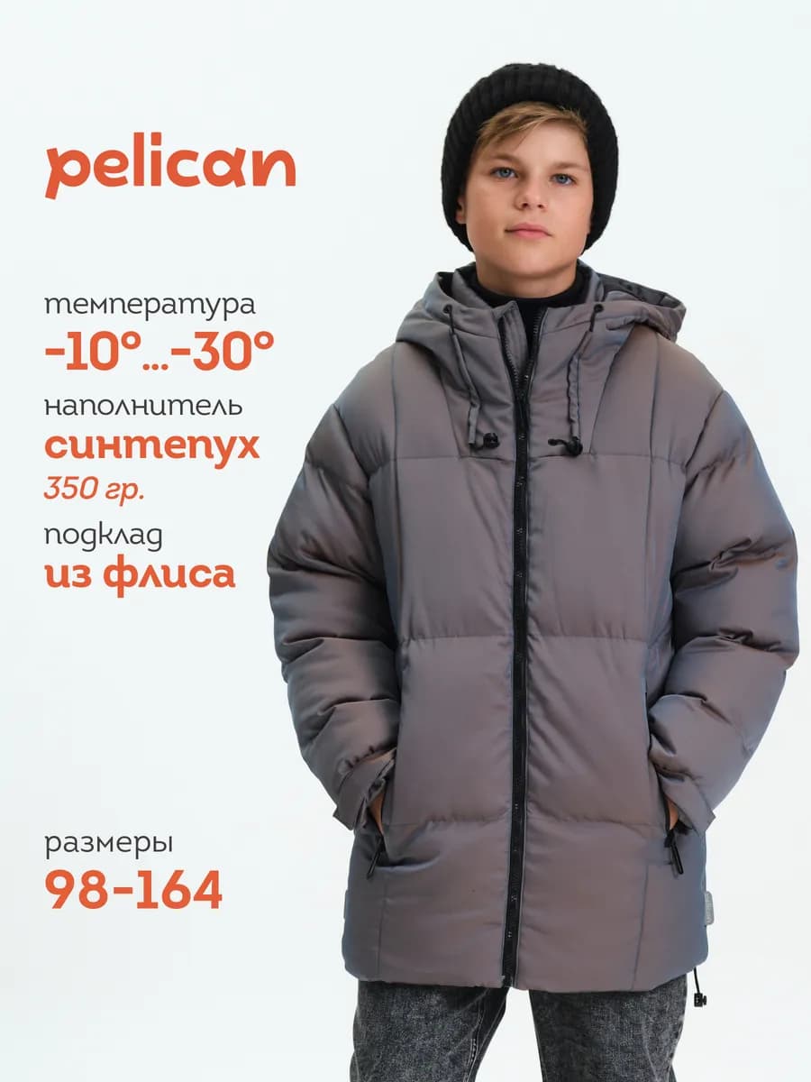 Куртка зимняя для мальчика серая хамелеон с капюшоном