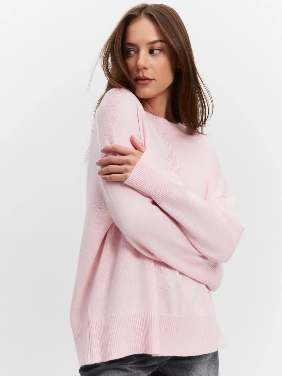 Удлиненный свитер оверсайз вязаный из шерсти